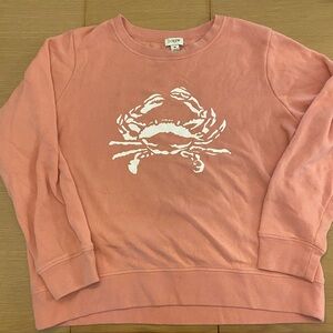 J. Crew Factory Coral Pink Crewneck Sweater with Crab Graphic